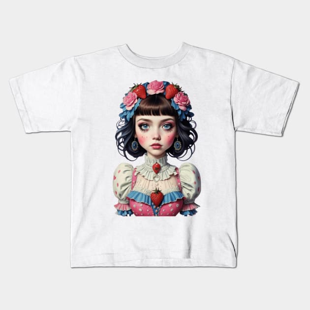 Victorian Strawberry Girl Kids T-Shirt by ALM Artbox